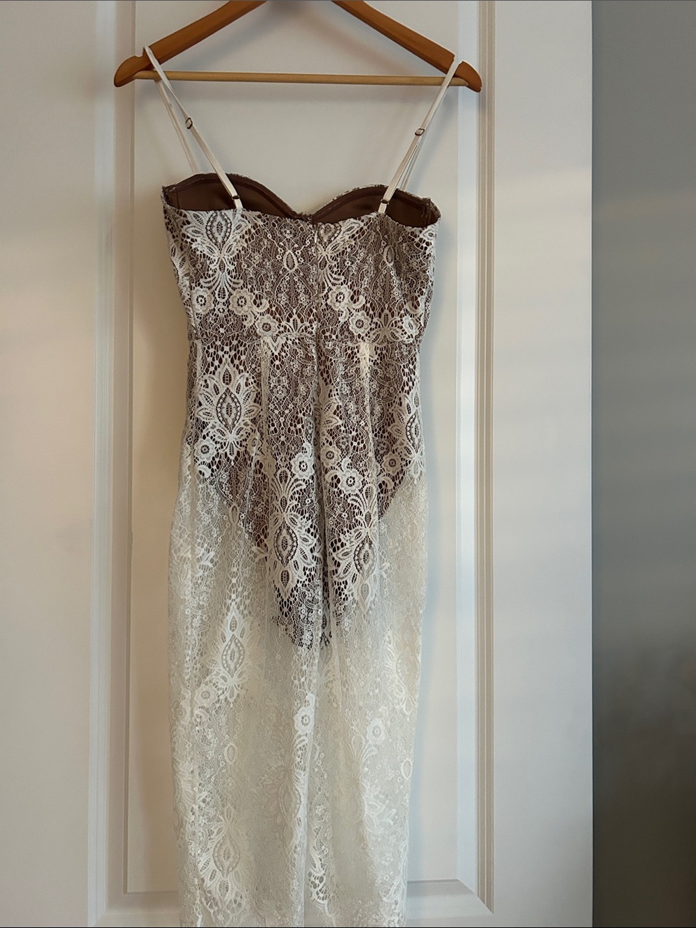 JLUXLABEL Taupe and Ivory Lace Strapless Bustier Dress - Picture 2 of 3